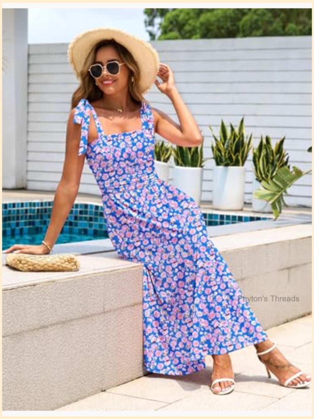 Spaghetti Strap Floral Maxi Dress with Pockets Smocked Back Adjustable Straps - Picture 5 of 7
